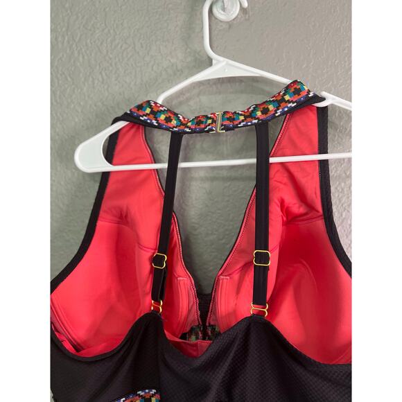 Swim by Cacique Tankini 42D Black Aztec Halter Balconette Underwire Swimsuit Top - Picture 5 of 11